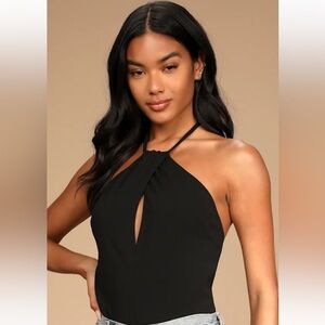 Lulus Trend Of The Times Black Tie-back Halter Bodysuit - Size XS